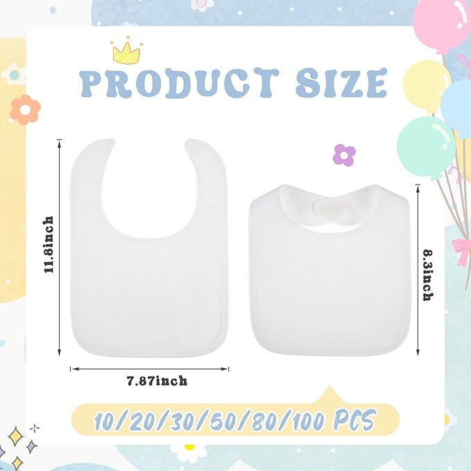 Toulite 40 Pcs White Bibs for Baby Washable Reusable Waterproof Cotton Feeder Bibs with Double Sided Design for Baby Shower Activity and Gifts