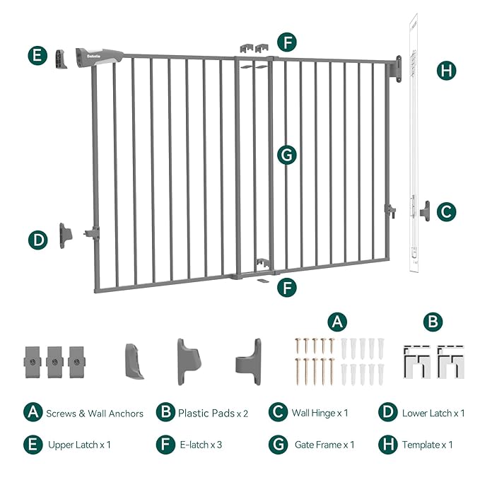 Babelio 31.5-55" No Bottom Bar Baby Gate Extra Wide, 2-in-1 Auto Close Dog Gate for The House, Stairs and Doorways, with Large Walk Thru Door, Grey
