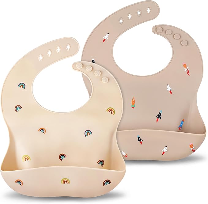 Accmor Silicone Baby Bibs, Waterproof Soft Bibs for Baby Girls Boys Feeding Eating, Silicone Baby Bibs with Large Pocket