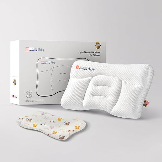 Toddler Pillow with Pillowcase, Breathable & Cozy Machine Washable Kids Pillow with Pillowcase, 21.6x13.8 Ergonomic Children Pillow for Boys and Girls Aged 3-8 (Rabbit, Height 2)