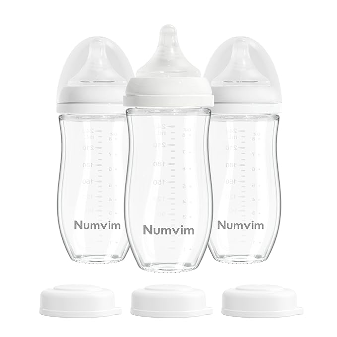 Natural Glass Baby Bottles Gentle & Extra Slow Flow, Newborn Breastfeeding Bottle with Anti Colic Nipple for 0 Months Babies, 3 Packs (White (8 Ounce), 1 Count (Pack of 3))