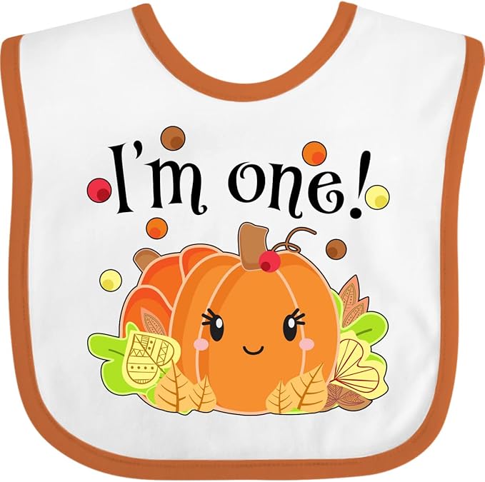 inktastic I'm One- Pumpkin Birthday Autumn Baby Bib