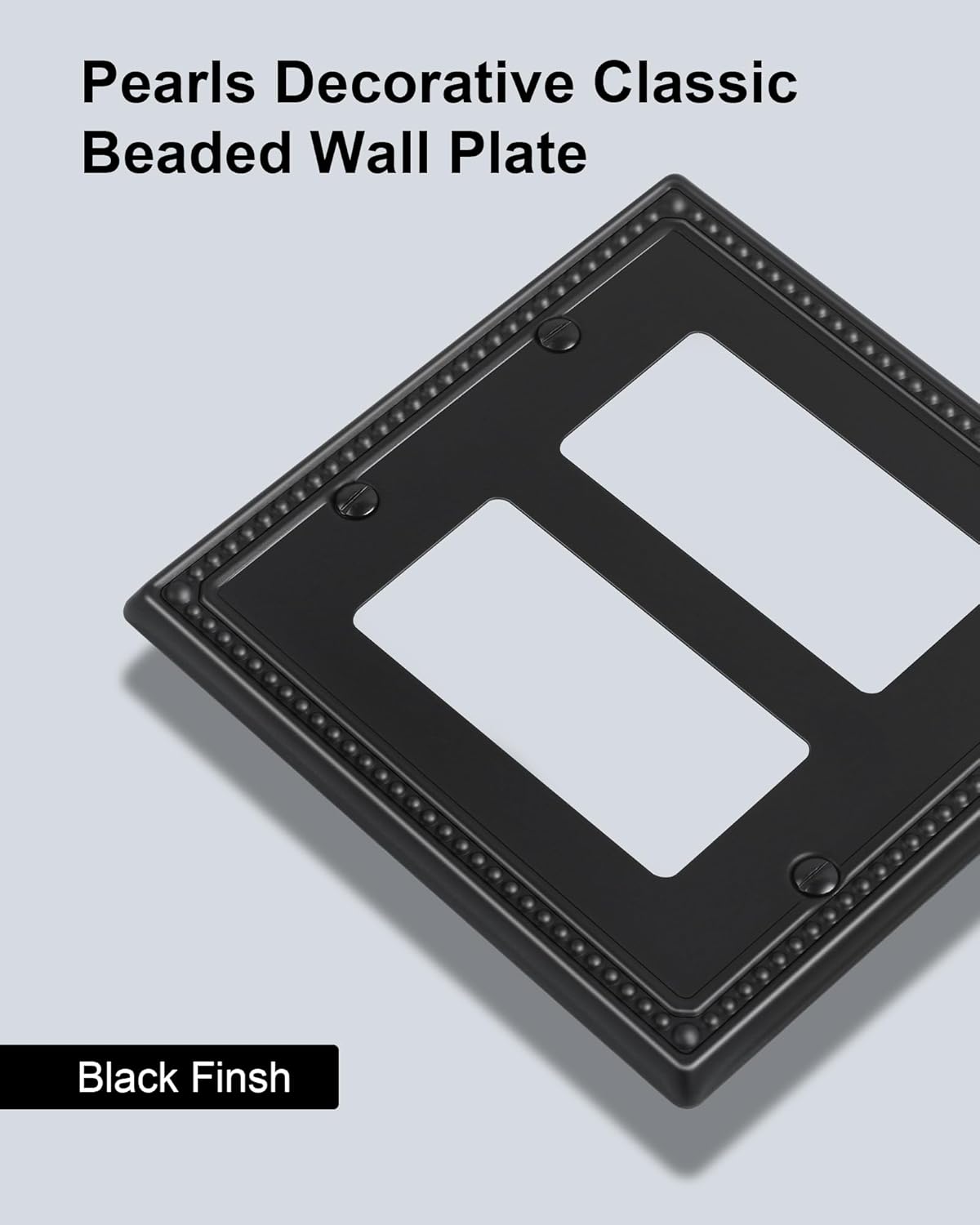 2-Pack Triple Toggle Light Switch Cover Plate, Pearls Decorative Switch Plate Covers, Black 3 Gang Metal Wall Plate, Corrosion Resistant
