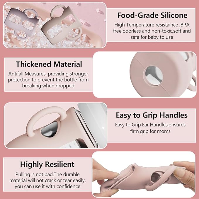 2 Pack Silicone Sleeves for Avent Natural Glass Bottles, Anti Breakage Baby Bottle Protector with Easy-Grip Handle, Compatible Philips Avent Glass Natural Bottle 8 oz, Not for Infant Use