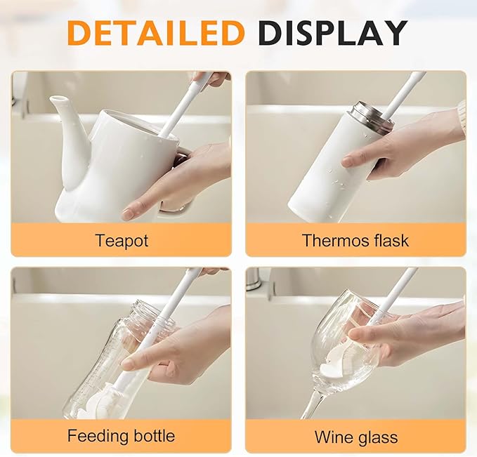 360° Flexible Silicone Bottle Brush with Long Handle,2025 New Multifunction Cleaning Foldable Cleaning Tool,Soft Bristle Silicone Cup Brush for Narrow Neck Bottles,Water Bottles (Blue B/1pcs)