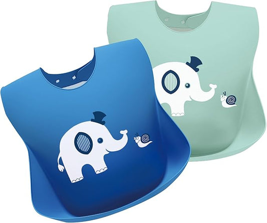 Silicone Bibs for Babies and Toddlers 2 Sets Feeding Bibs for Boy and Girl, Adjustable Soft Waterproof Bibs