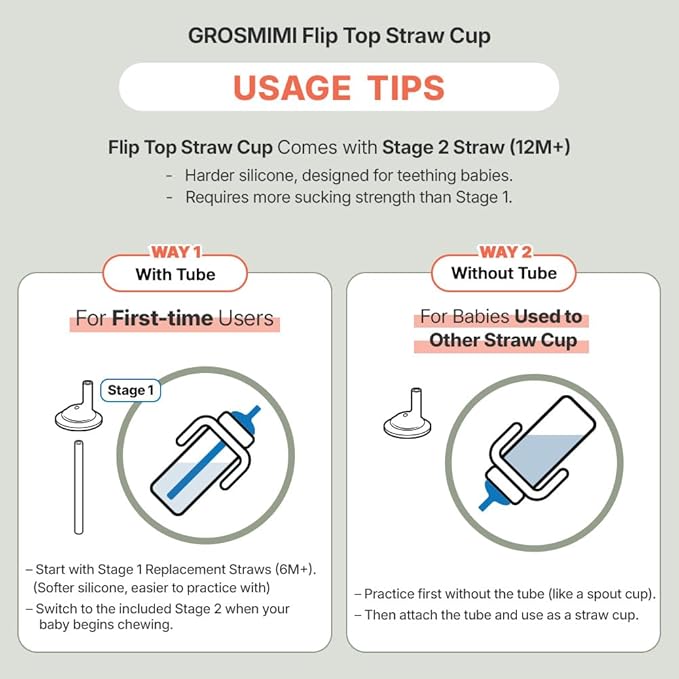 GROSMIMI Flip Top Spill Proof Sippy Cup, PPSU, BPA Free, 10 oz, Stage 2 Straw for Toddlers (Dinosaur)