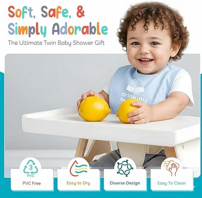 100% Cotton Drinking Buddies Twin Bibs Cute & Practical Unisex Bibs for Twins with Waterproof, Durable, for Everyday Use