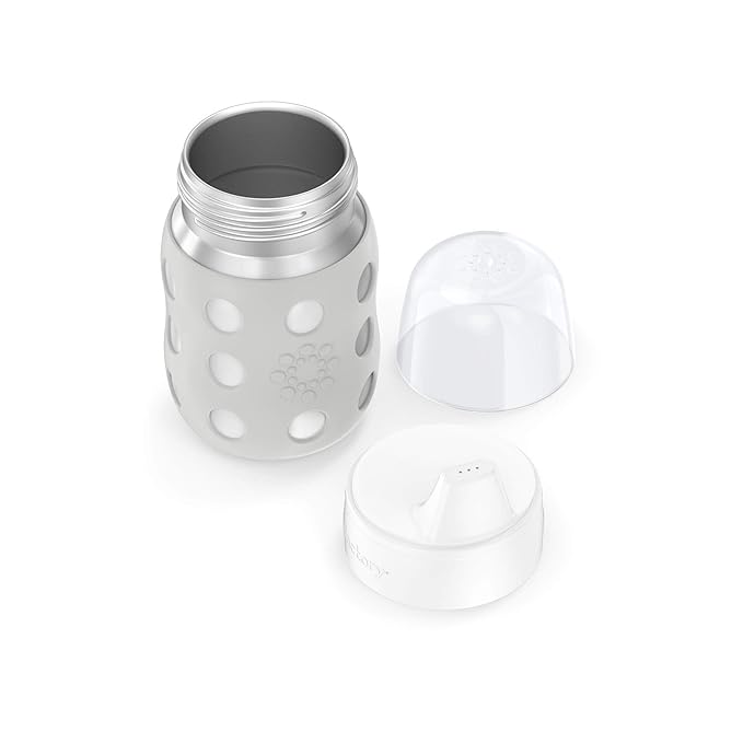 Lifefactory 8-Ounce Stainless-Steel Vacuum-Insulated Wide-Neck Baby Bottle with Hard Sippy, Stone Gray, LS2221WCG4