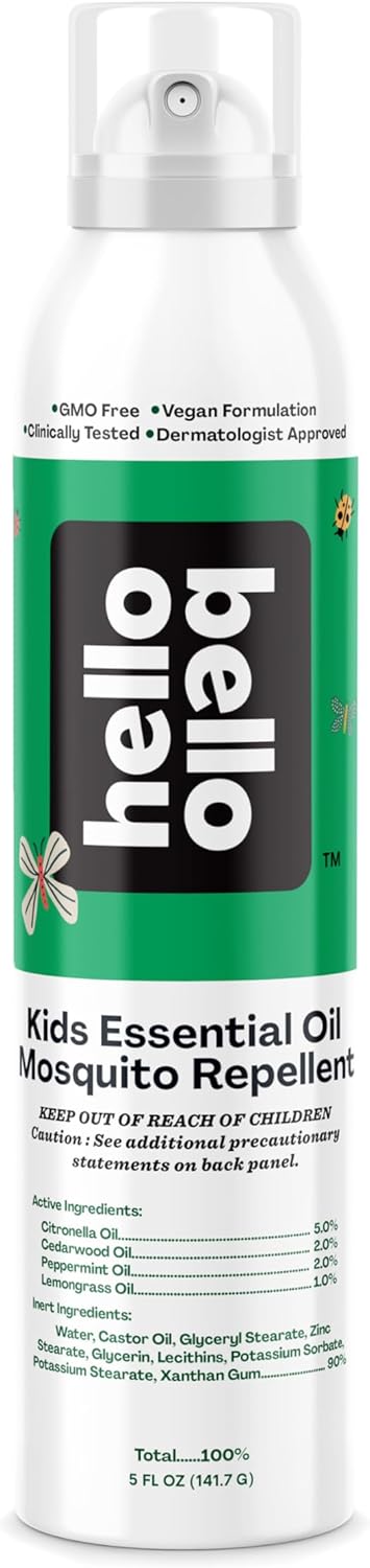 Hello Bello Mosquito Repellent Spray, with Natural Lemongrass, Cedarwood, Citronella, and Peppermint Oils, 5oz Can