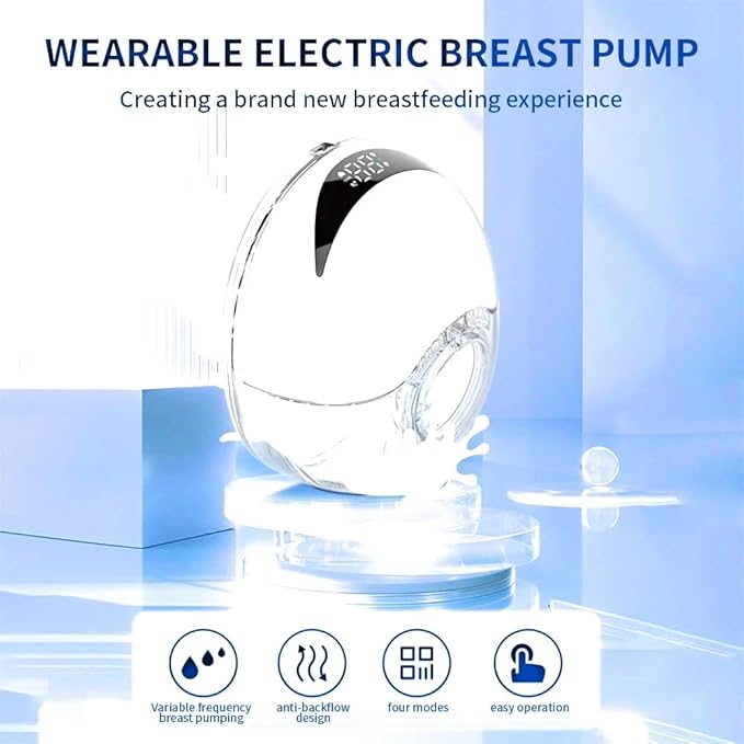 Wearable Electric Breast Pump, Variable Frequency, 4 Modes, Anti-Backflow Design, White