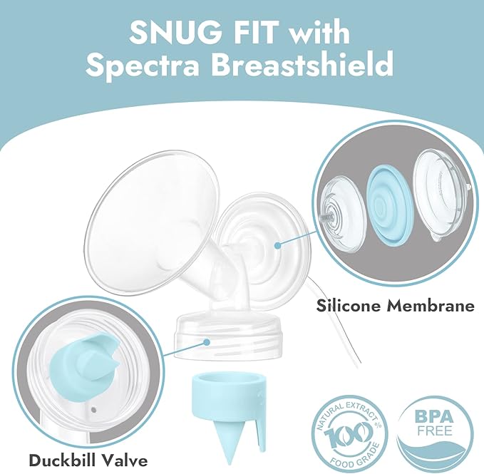 [8-Count] Papablic Duckbill Valves and Silicone Membrane Compatible with Spectra S1, S2 and 9 Plus Breastpumps, Not Original Spectra Pump Parts, BPA/DEHP Free, Blue