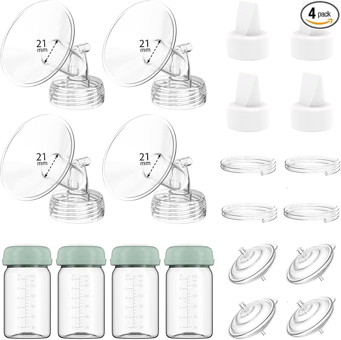 4 Full Pump Parts Kits for Spectra S1/S2/9 Plus/Synergy Gold, Replacement Kit for Spectra Pump Parts 4PC,Include 21mm Flange, Duckbill Valve, Tube, Bottle, Backflow Protector, Not Original Accessories