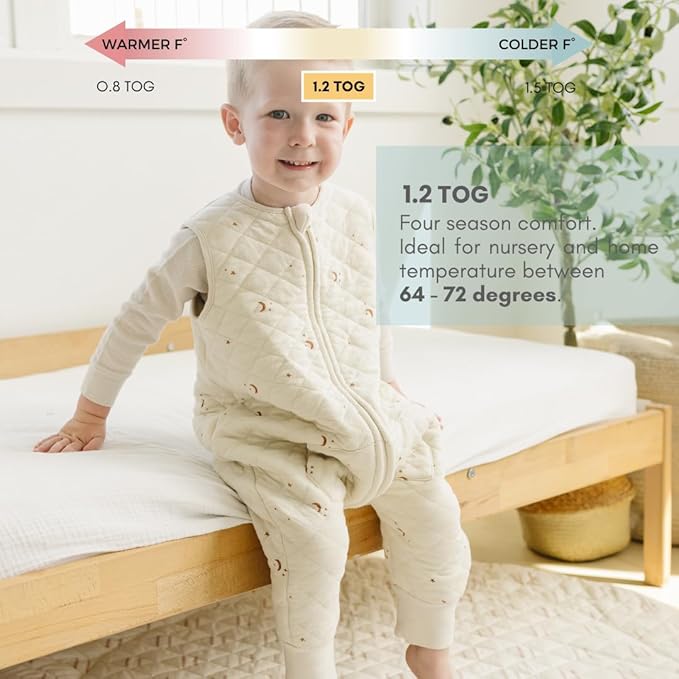 Tealbee Dreamsuit Toddler Sleep Sack with Feet – Walker Sleep Bag with Legs, Rayon made from Bamboo, All Season 1.2 TOG, 2-Way Zipper, 3T-4T - Moons&Stars