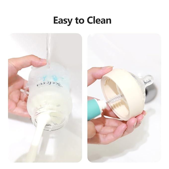 Yooforea Silicone Coated Glass Baby Bottle, 0M+ Slow Flow Nipple I Anti-Colic, Wide Neck, Stable Base I Medical-Grade Silicone Coating for Shatter Protection, BPA BPS PVC Free (3 Ounce-Cream)