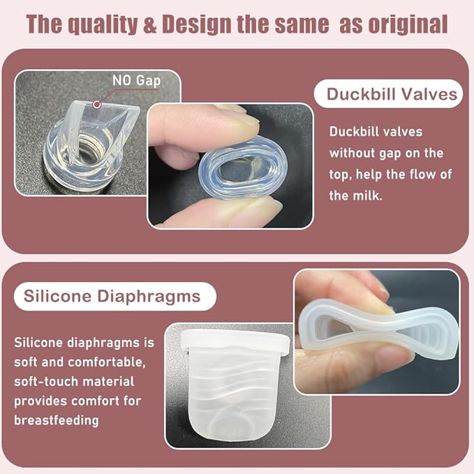 4pcs Duckbill Valves and 2pcs Silicone Diaphragms Compatible with eufy E10/S1/S1 Pro, Lansinoh Discreet Duo/NCVI S32/Nuliie S32/NICEGREEN Life S32/Zooawa S32 Breast Pump Replacement Parts,6 Packs