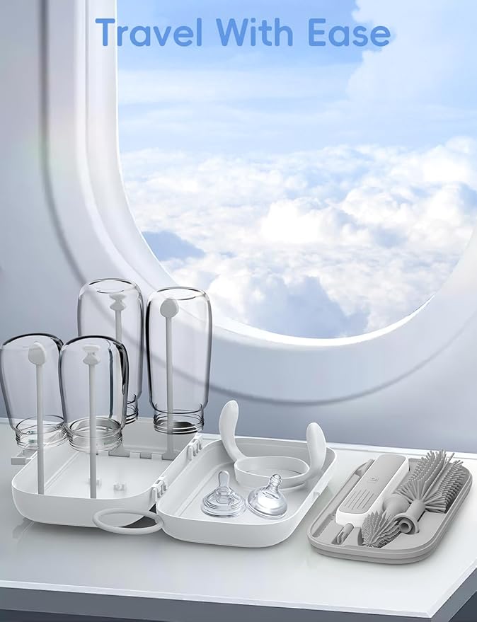 Electric Baby Bottle Brush Cleaner - Baby Bottle Brush Travel Essential, Safe BPA-Free Silicone, One Button 360° Efficient Cleaning, Long-Lasting 2000 mAh Battery, Storage Box for Travel (Grey)