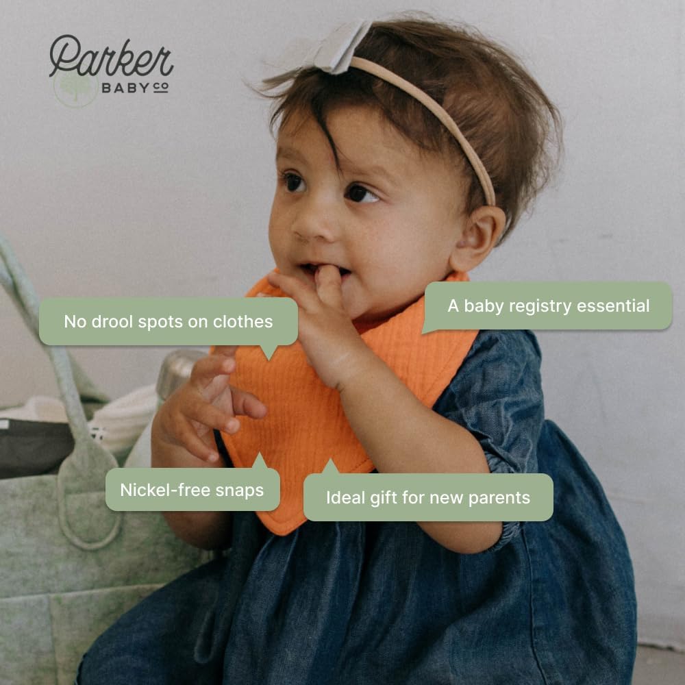 Parker Baby Muslin Bandana Drool Bibs | 100% Soft Muslin Cotton, Absorbent & Adjustable | Stylish Teething & Drooling Bibs