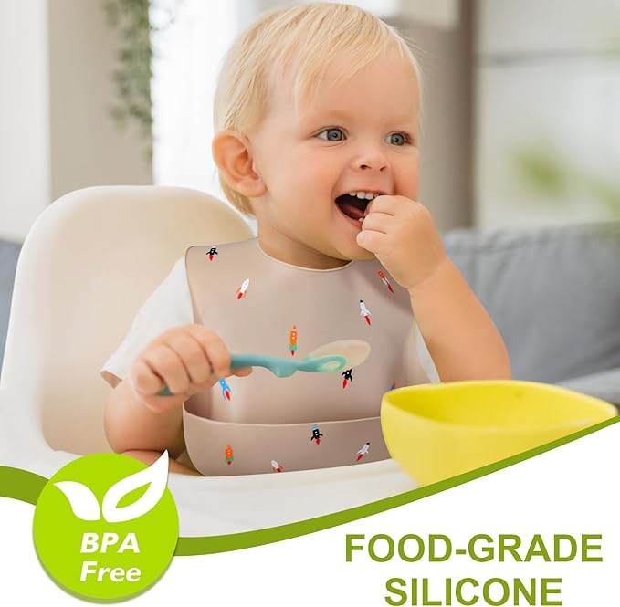 Accmor Silicone Baby Bibs, Waterproof Soft Bibs for Baby Girls Boys Feeding Eating, Silicone Baby Bibs with Large Pocket