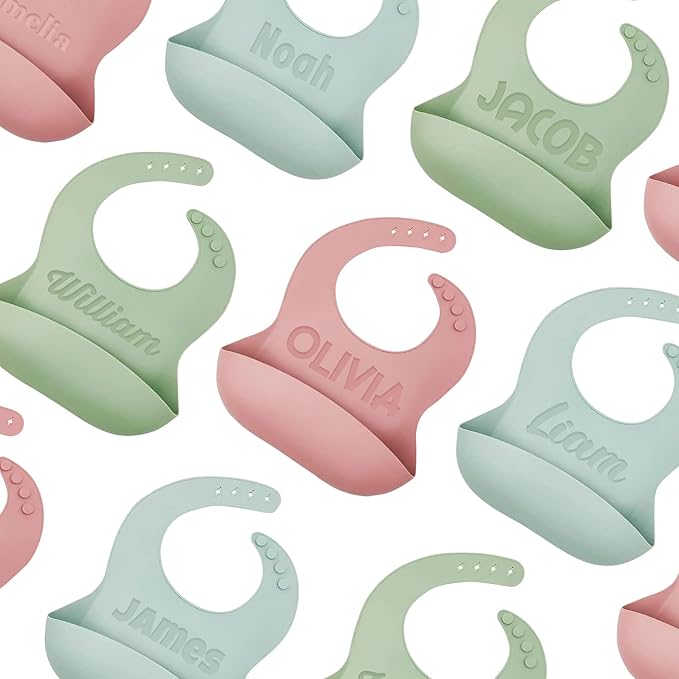 Personalized Silicone Bib and Spoon Set with Custom Name, Babies/Toddlers Durable Adjustable with Pocket for Baby Boy & Girl
