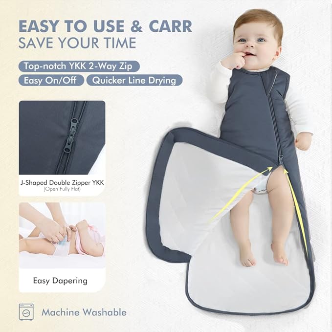 HAPIU Rayon Made from Bamboo Winter Baby Sleep Sack 2.5 TOG, 2-Way Zipper YKK, Warm Quilted Wearable Blanket