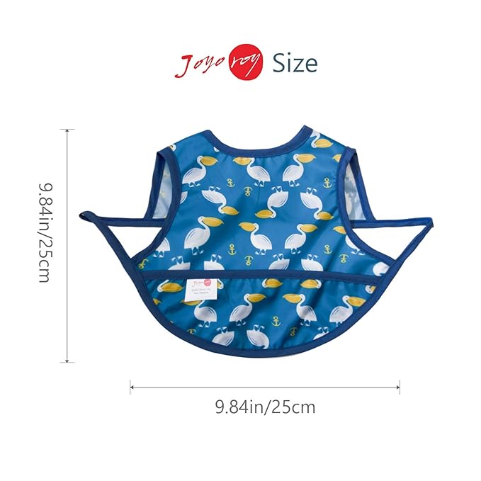 Joyo roy Mess Proof Baby Bibs 3-10 Months Waterproof Toddler Baby Boy Bibs for Eating Machine Washable Sleeveless Infant Smock Bib Travel Reusable Led Weaning Apron for Feeding Bib with Food Catcher