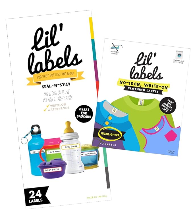 Lil' Labels Daycare Value Pack Bottle and Clothing Labels, Waterproof, Highlighter