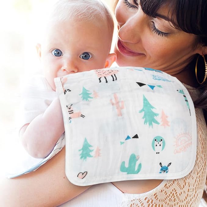 Yoofoss Muslin Burp Cloths for Baby 10 Pack 100% Organic Cotton Baby Washcloths for Boys Girls Large 20''X10'' Super Soft and Absorbent Alpaca