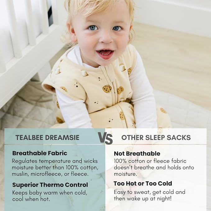 Tealbee Dreamsuit Toddler Sleep Sack with Feet – Walker Sleep Bag with Legs, Rayon made from Bamboo, Winter 1.5 TOG, 2-Way Zipper, 12m-2T - Cookies
