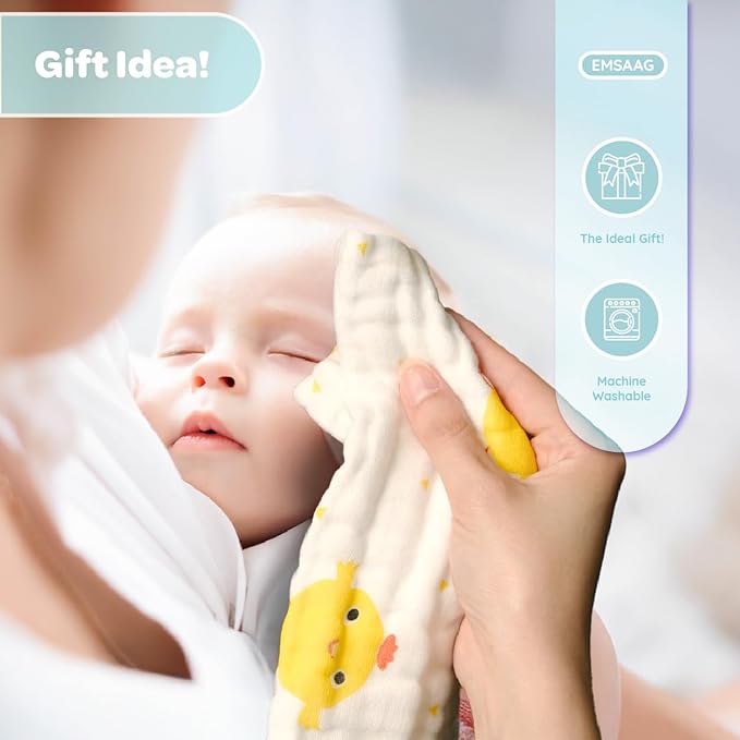 Gift Boxed Animal Pattern Baby Washcloths Pack of 7 - Absorbent Bath and Face Towels, Soft Sweat Cloths for Newborn 100% Cotton Baby Wipes, Burp Cloths for Babies and Infants