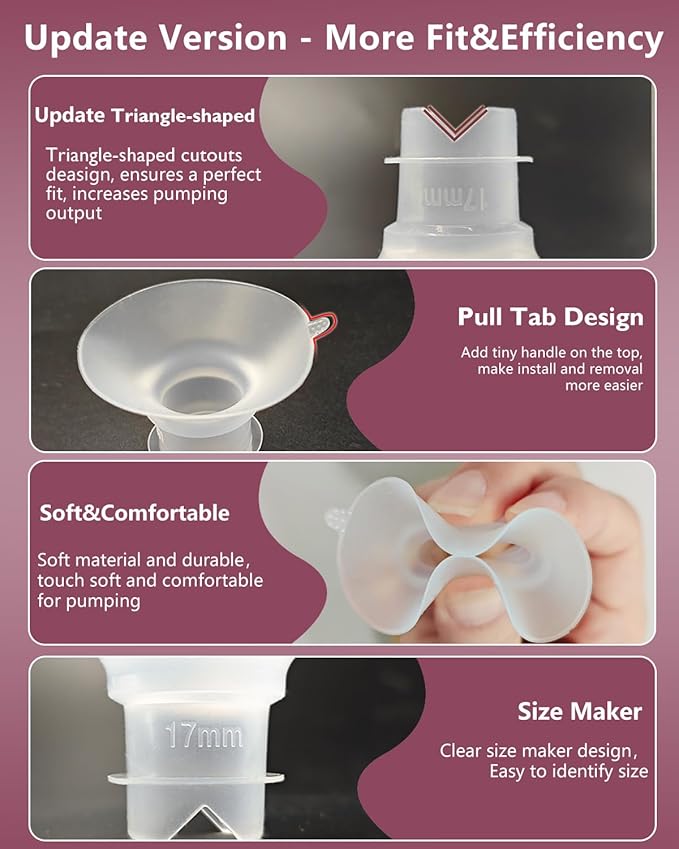 8pcs Updated Silicone Flange Insert 15/17/19/21mm Compatible with Momcozy/Medela/Spectra/Eufy/Lansinoh/TSRETE/Elvie/NCVI/Paruu Breast Pump, for 24mm Flange/Shield, Breastfeeding Replacement Pump Part