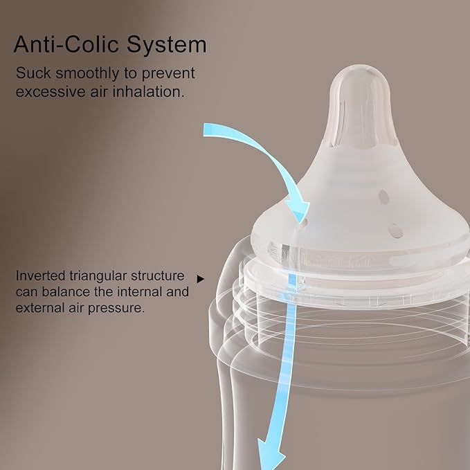 Natural Glass Baby Bottles Gentle & Extra Slow Flow, Newborn Breastfeeding Bottle with Anti Colic Nipple for 0 Months Babies, 3 Packs (Brown (8 Ounce), 1 Count (Pack of 3))