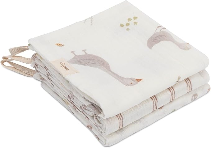 Crane Baby Hooded Towel & Washcloth Set, Charlie Farmhouse Goose Hooded Baby Towels and Washcloths Set, Baby Bath Essentials, Washcloths for Newborn, Muslin Towel for Babies