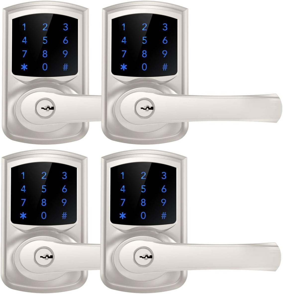Keyless Entry Door Lock with Keypad and Handle for Front Doors, Touchscreen, Anti-peep Password, Auto-Locking, Satin Nickel 4 Pack