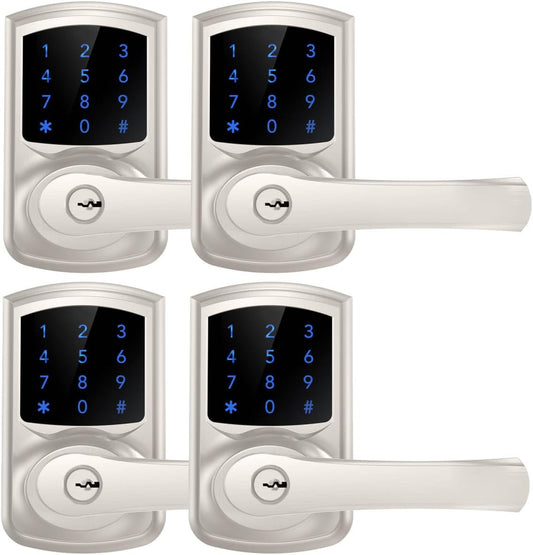 Keyless Entry Door Lock with Keypad and Handle for Front Doors, Touchscreen, Anti-peep Password, Auto-Locking, Satin Nickel 4 Pack