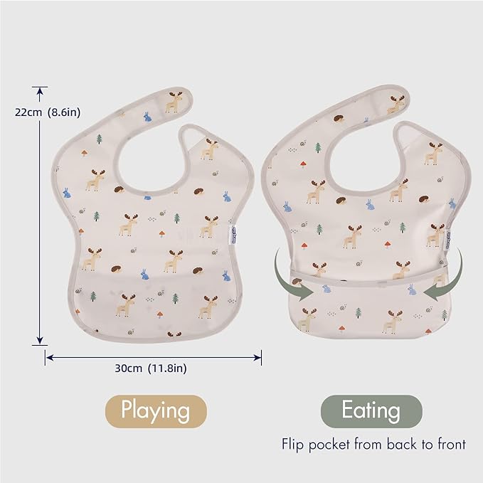 Soarwg Kids Baby Bibs, 5 Pack Waterproof Bibs for Unisex Boys Girls, Essential Must Have for Babies Eating, Feeding