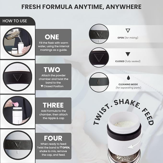 MILK & WATER All in One Baby Bottle & Baby Formula Dispenser On The Go, 5oz - Keeps Water Warm & Formula Fresh - Baby Formula Mixing Bottle with Anti Colic Nipple - Leak-Proof - 3+ Months (White)