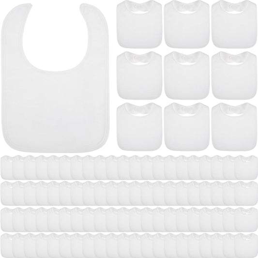 Toulite 100 Pcs White Bibs for Baby Washable Reusable Waterproof Cotton Feeder Bibs with Double Sided Design