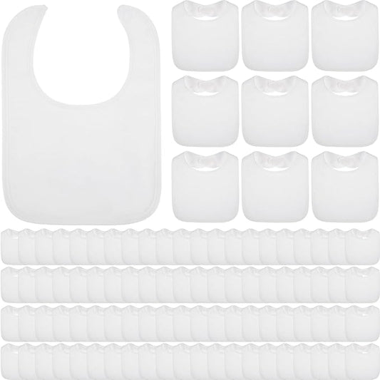 Toulite 50 Pcs White Bibs for Baby Washable Reusable Waterproof Cotton Feeder Bibs with Double Sided Design for Baby Shower Activity and Gifts