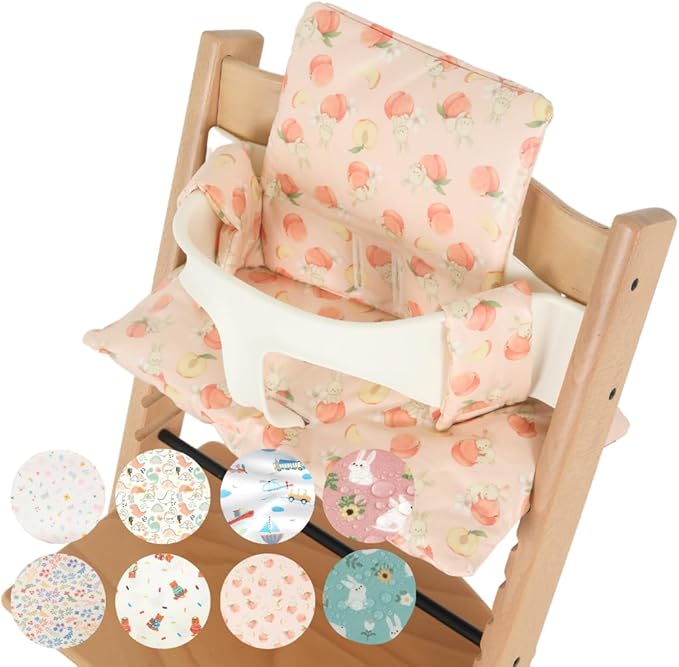 Waterproof & Compatible Stokke Tripp Trapp Cushion Set - Easy to Clean - Made Fabric from Korea - 100% Cotton Stokke Tripp Trapp High Chair Cushion Set (Peach Bunny)