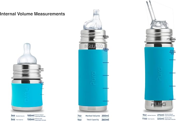 Pura Kiki 11oz/325ml Stainless Steel Straw Bottle w/Sleeve - 100% Plastic-Free, MadeSafe Certified, 100% Medical-Grade Silicone Straw for Kids, Toddlers, Preschoolers, Babies & Infant - New Rose