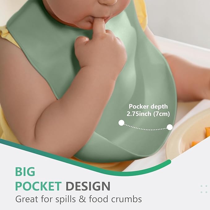 Cuddle Campus Set of 3 Silicone Bibs for Babies & Toddlers,Soft Adjustable Bibs with Pocket Food Catcher for Baby Girl,Boy