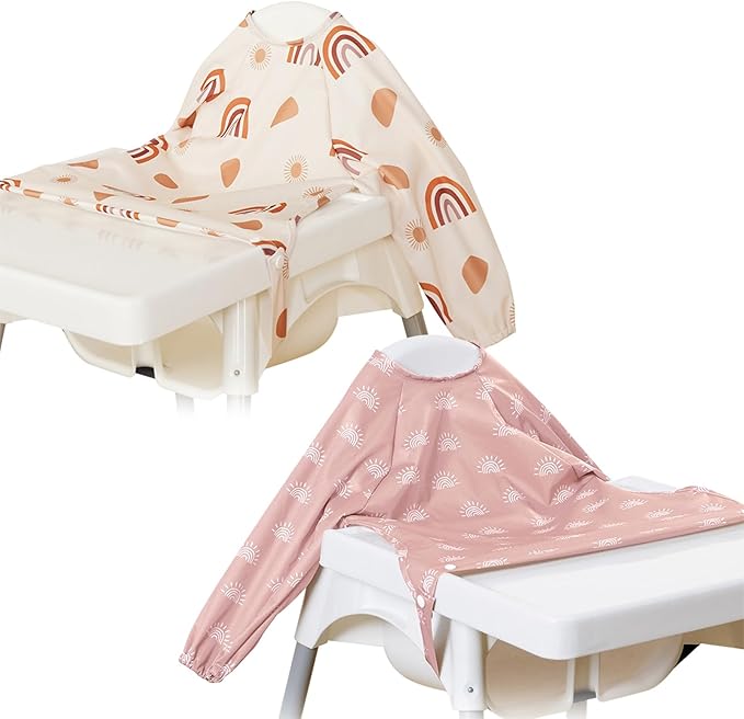 Long Sleeve Baby Bib - Mess-Proof Feeding Bibs for Babies - Adjustable, Waterproof, and Highchair/Table Attachment