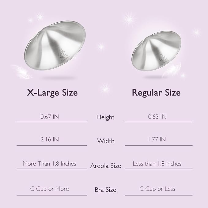 Boboduck The Original Silver Nursing Cups - 925 Silver Nipple Covers Breastfeeding - Protect and Soothe Sore Nipples - Silver Nipple Shield Guards with Soft Silicone Ring (X-Large)