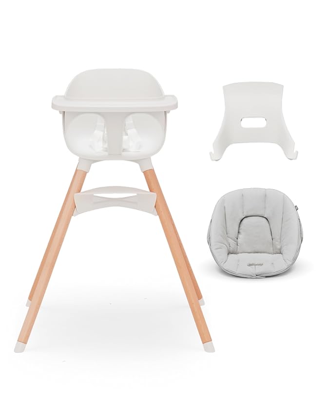 Lalo The High Chair Infant Kit - Convertible Wooden High Chair for Babies & Toddlers with Infant Support & Cushion, Grows with Your Child, Dishwasher Safe Tray, Adjustable Footrest Coconut