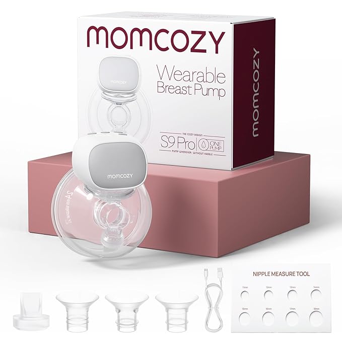 Momcozy S9 Pro Upgraded Wearable Breast Pump, Hands-Free Design with Extended Battery Life & LED Display, Double Electric Portable Pump with 2 Modes & 9 Levels, 24mm, 1 Pack, Gray