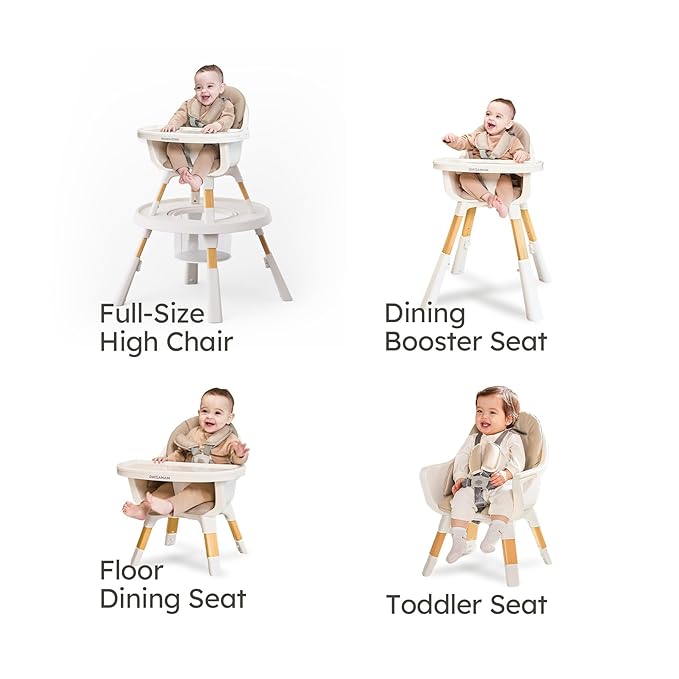MAMAZING 8-in-1 High Chair,Infant and Toddler High Chair with Removable Tray, Seating for 8 Stages of Development from Infant to Toddler, Convertible Baby high Chair with Activity Center,Khaki