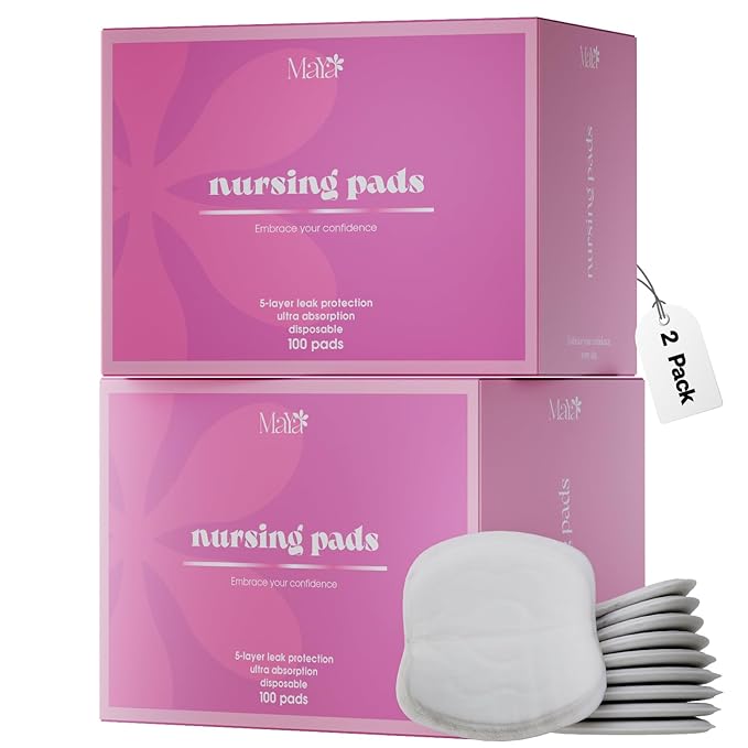 Maya by Biopure Disposable Nursing Pads for Breastfeeding | Ultra Absorbent Disposable Breast Pads with 5-Layer Protection for Breastfeeding and Pumping Moms | Individually Wrapped (200 Count)
