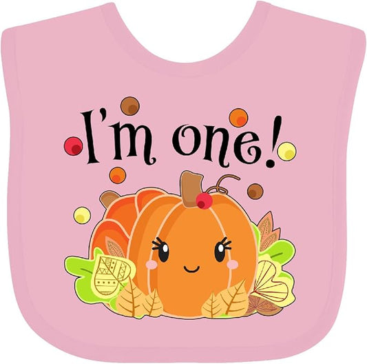 inktastic I'm One- Pumpkin Birthday Autumn Baby Bib