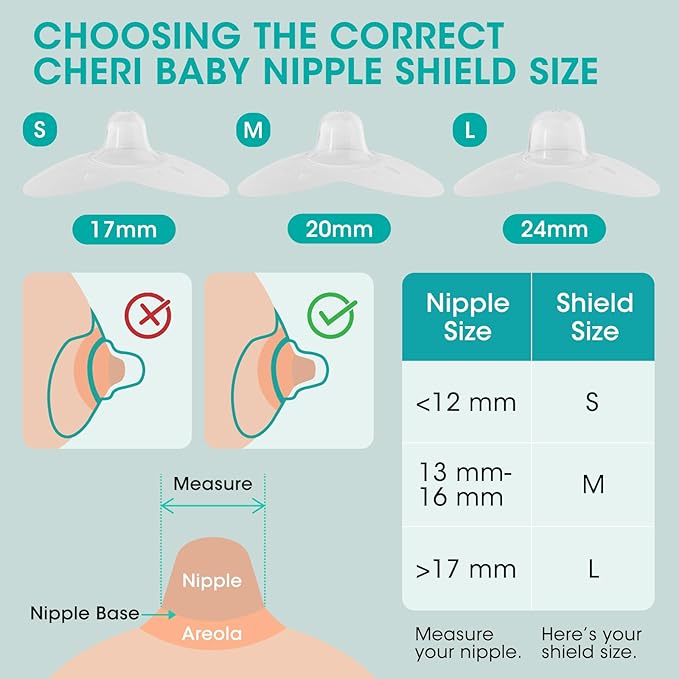 CheriBaby Nipple Shield, Contact Nipple Shield for Breastfeeding with Difficulty Sucking or Flat or Inverted Nipples, 1 Pair with Carrying Case, 100% Food Grade Silicone, BPA/BPS Free, 24mm